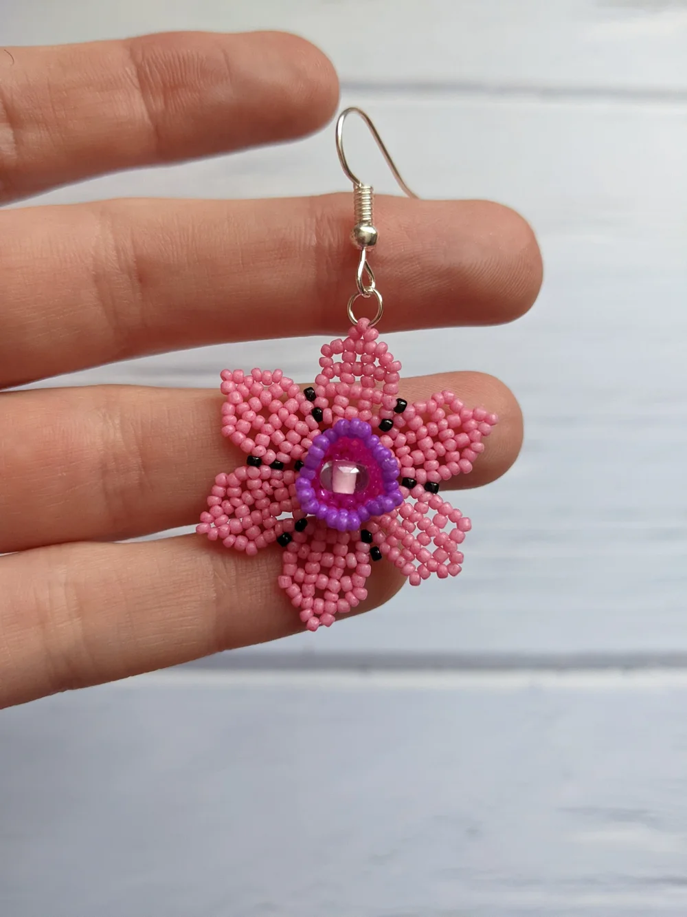 Pink Beaded Flower Drop Earrings - Women Jewelry